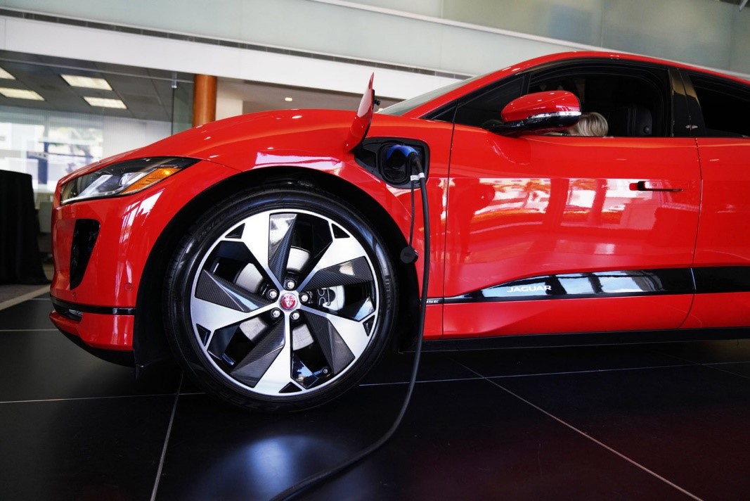 Red electric Jaguar I-PACE at THE COLLECTION