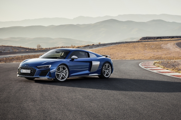 The Audi R8 V10 Decennium driving on a winding road